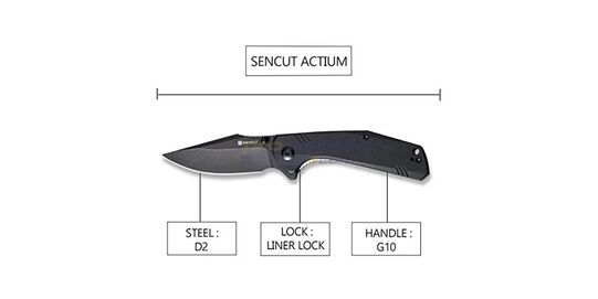 Sencut Actium Flipper All Black – durable EDC folding knife with D2 blade - Sencut Actium All Black folding knife's parts