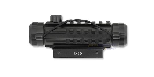 Taktinen 1x30 puna-/viherpistetähtäin kiinnityskiskoilla