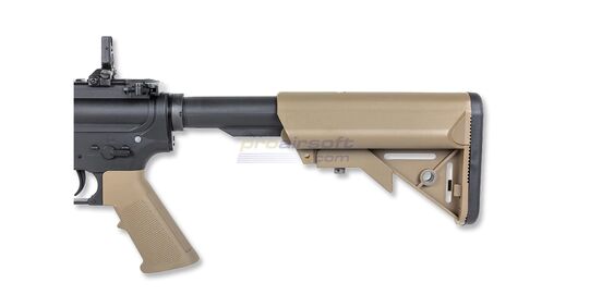 Specna Arms SA-F13 FLEX Gate X-ASR Gen2, hiekka - Lähikuva säädettävästä tukista pitkänä