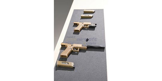 Umarex Glock 19X MOS Gen5 CO₂ Air Pistol 4.5 mm, Coyote – Optics Ready with Threaded Barrel - Glock 19X MOS Gen5 with silencer