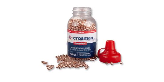 Crosman Copperhead 4.5mm Steel BBs – copper coated precision BBs (2500 pcs) - Crosman Copperhead 4.5mm steel BBs in EZ-Pour bottle.