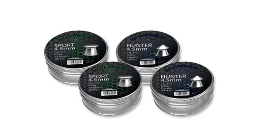 Striker 4.5mm Air Rifle Pellets 4-Tin Value Pack – Hunter 0.45g & Sport 0.50g – Save 25%