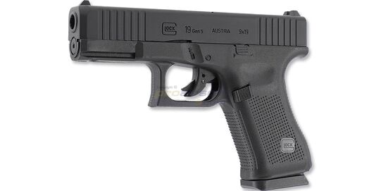 Umarex Glock 19 Gen5 6mm CO2 - Black Umarex Glock 19 Gen5 6 mm CO₂ airsoft pistol with metal slide