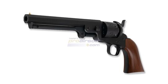 Marui Colt M1851 Navy Spring Revolver, Black - Marui Colt M1851 Navy spring revolver full side view, black finish.