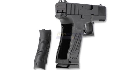 Umarex Glock 19 Gen5 6mm CO2 - CO₂ capsule piercing hex key integrated into the backstrap of the Glock 19 Gen5 airsoft pistol