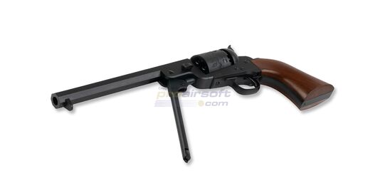 Marui Colt M1851 Navy Spring Revolver, Black - Marui Colt M1851 Navy spring revolver - entire revolver with loading lever down.