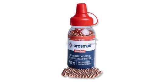 Crosman Copperhead 4.5mm Steel BBs – copper coated precision BBs (2500 pcs) - Crosman Copperhead 4.5mm steel BBs in EZ-Pour bottle.