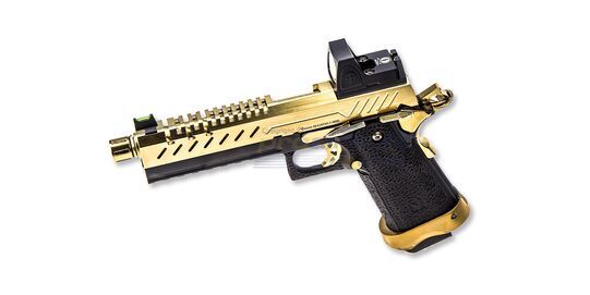 Vorsk Hi-Capa 5.1 kaasupistooli punapistetähtäimellä, metalli, kulta/musta