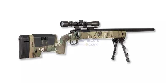 Specna Arms SA-S02 Core High Velocity tarkkuuskivääri, multicam - Specna Arms SA-S02 Core High Velocity airsoft-tarkkuuskivääri multicam, 149 m/s ja 3–9×40 kiikaritähtäimellä
