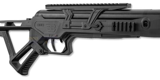 Black Bunker BM8 Survival 4.5mm ilmakivääri, musta - Lähikuva lukitusvivusta