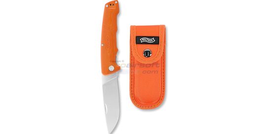 Walther HBF taittoveitsi, oranssi - Walther HBF taittoveitsi ja sen oranssi nylon-kotelo vyökiinnikkeellä