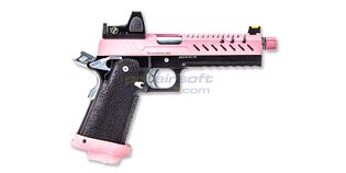 Vorsk Hi-Capa 5.1 kaasupistooli punapistetähtäimellä, pinkki