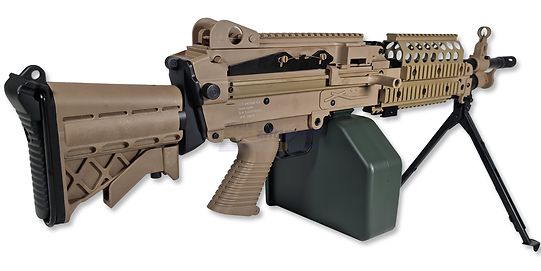 Cybergun FN Mk46 Minimi konekivääri sähköase - polymeerirunko, hiekka - Cybergun FN Mk46 Minimi airsoft konekivääri hiekanvärisenä