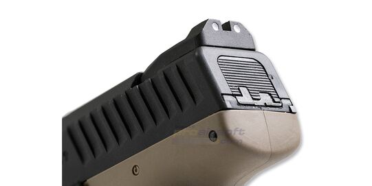 ASG CZ P-10C CO2 GBB, Metal Slide, FDE/Black - Rear sight