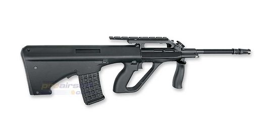 ASG Steyr AUG A2 sähköase - Steyr AUG A2 airsoft-kivääri, metallisella tähtäinkiskolla ja taitettavalla etukahvalla