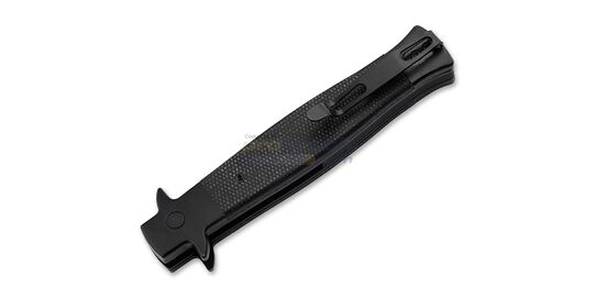 Böker Plus Stiletto 3.5 All Black Automatic Knife - Button Lock automatic knife mechanism
