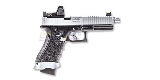 Vorsk EU18 kaasupistooli punapistetähtäimellä, metalli, hopea/musta