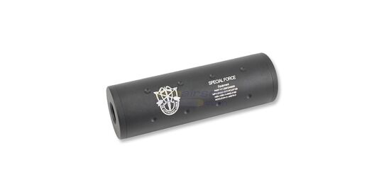 Special Forces äänenvaimennin - Musta alumiininen airsoft-äänenvaimennin 14mm CW/CCW kierteillä