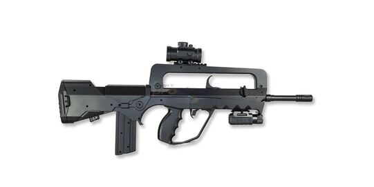 Famas SV Super jousitoiminen kivääri - FAMAS SV Super jousitoiminen airsoft-kivääri, musta bullpup-rakenne