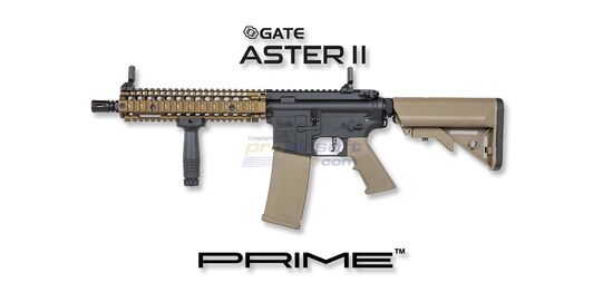 Specna Arms Daniel Defence Mk18 P19 Prime Aster ETU II Chaos Bronze, hiekka - Specna Arms MK18 P19 Prime Aster II ETU Cha os Bronze, koko karbiini sivuprofiilissa