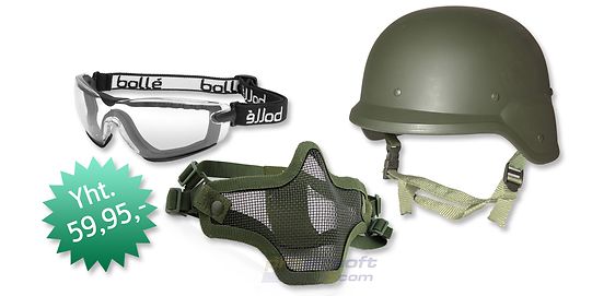 Kypärä+maski+suojalasit paketti, vihreä