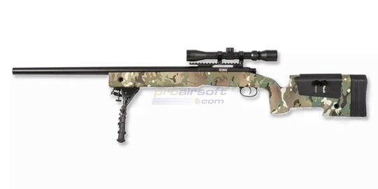 Specna Arms SA-S02 Core High Velocity tarkkuuskivääri, multicam - Specna Arms SA-S02 Core High Velocity airsoft-tarkkuuskivääri multicam, 149 m/s ja 3–9×40 kiikaritähtäimellä