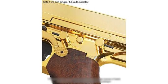 King Arms Thompson M1A1 Gold – WWII Airsoft Replica with Real Wood & Metal Body - Gold Thompson M1A1 receiver with authentic markings