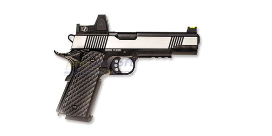 Raven MEU kaasupistooli punapistetähtäimellä, metalli, hopea/musta