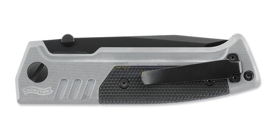 Walther PDP Tanto Serrated taittoveitsi — D2-terä, osittain hammastettu, harmaa - Suljettu Walther PDP Tanto taittoveitsi vihreällä kahvalla ja Deep Carry -klipsillä